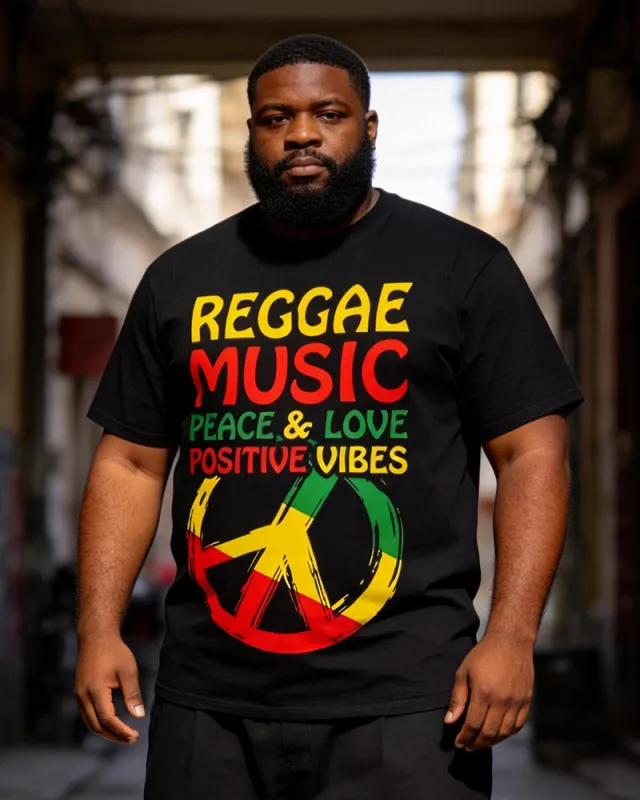 Big & Tall Men's Reggae Music Peace And Love Positive Printed Crewneck Short Sleeve T-Shirt sold by Biggmans