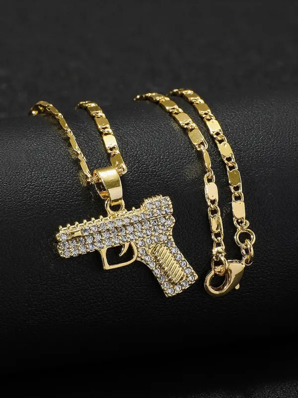 Vintage Hip-hop Style Diamond-encrusted Pistol Men's Necklace made by Biggmans