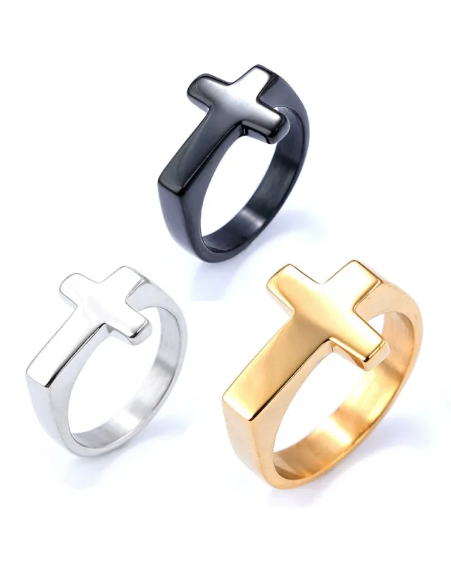 Simple Cross Gold Titanium Steel Ring made by Biggmans
