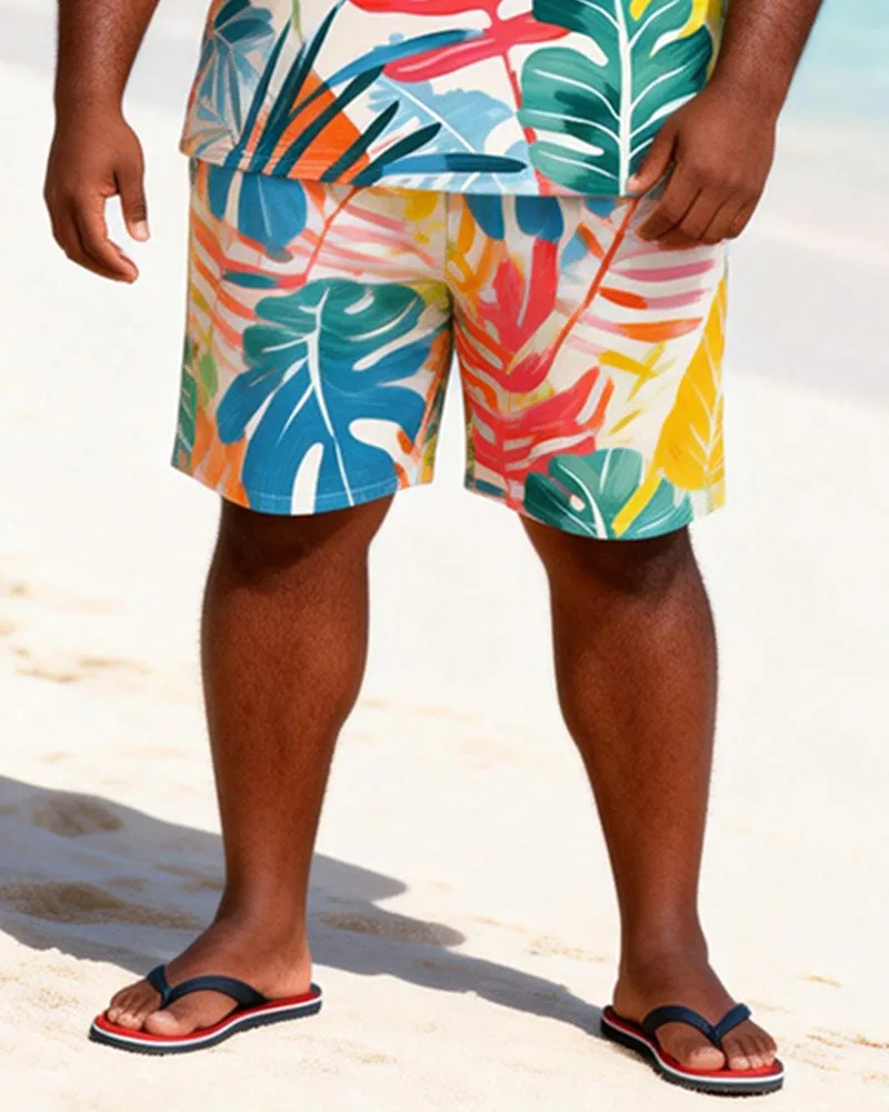 Big & Tall Men's Watercolor Tropical Plant Print Round Neck Short Sleeve T-Shirt Shorts Set sold by Biggmans product image thumbnail 3