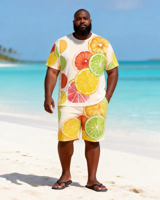 Big & Tall Men's Fruit Print Round Neck Short Sleeve T-Shirt Shorts Set made by Biggmans