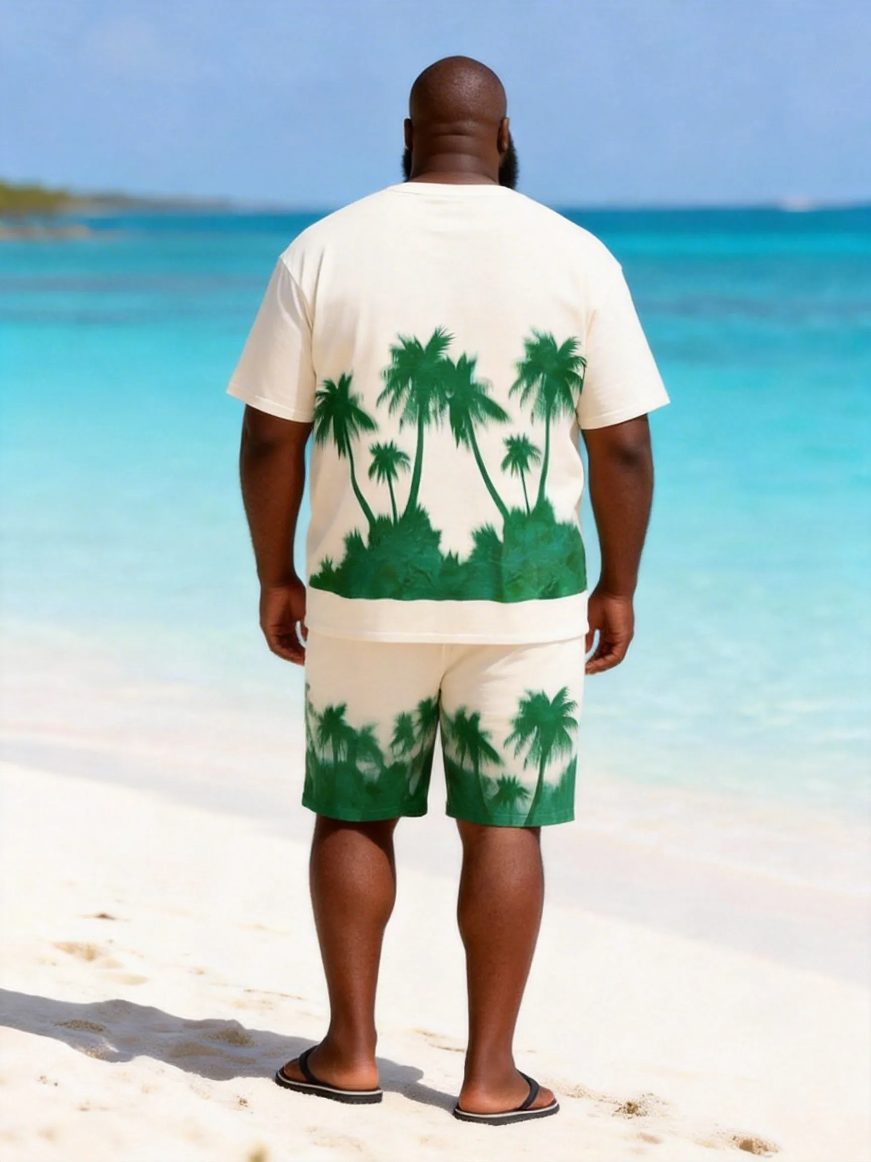 Big & Tall Men's Green Coconut Grove Silhouette Gradient Print Round Neck Short Sleeve T-Shirt Shorts Set sold by Biggmans product image thumbnail 4
