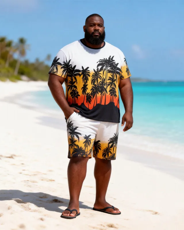 Big & Tall Men's Sunset Coconut Grove Gradient Print Crewneck Short Sleeve T-Shirt Shorts Set made by Biggmans