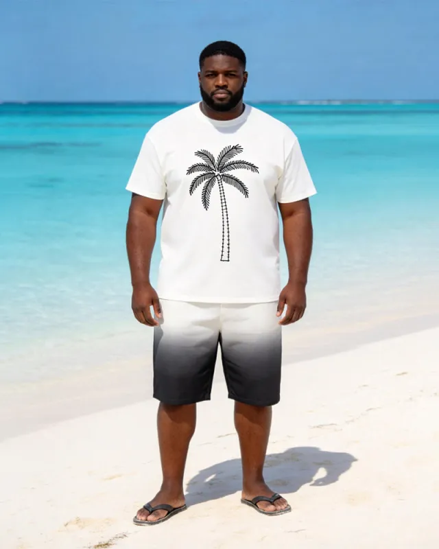 Big & Tall Men's Simple Coconut Tree Gradient Print Crewneck Short-sleeved T-shirt Shorts Set made by Biggmans