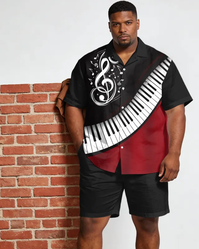 Big & Tall Men's Music Black & Red Guitar Print Short Sleeve Shirt Shorts Set made by Biggmans