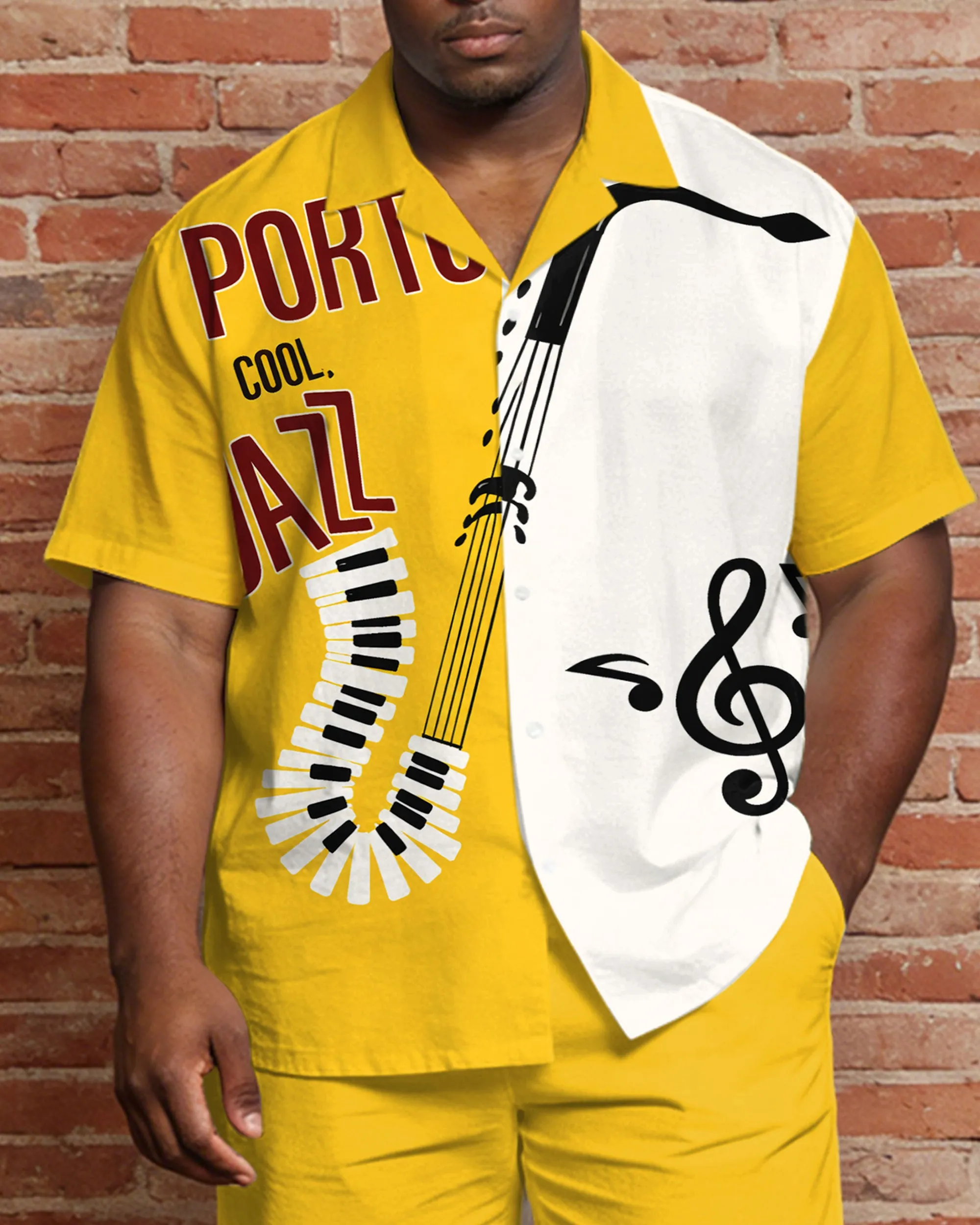 Big & Tall Men's Music Carnival Print Short Sleeve Shirt Shorts Set sold by Biggmans product image thumbnail 2