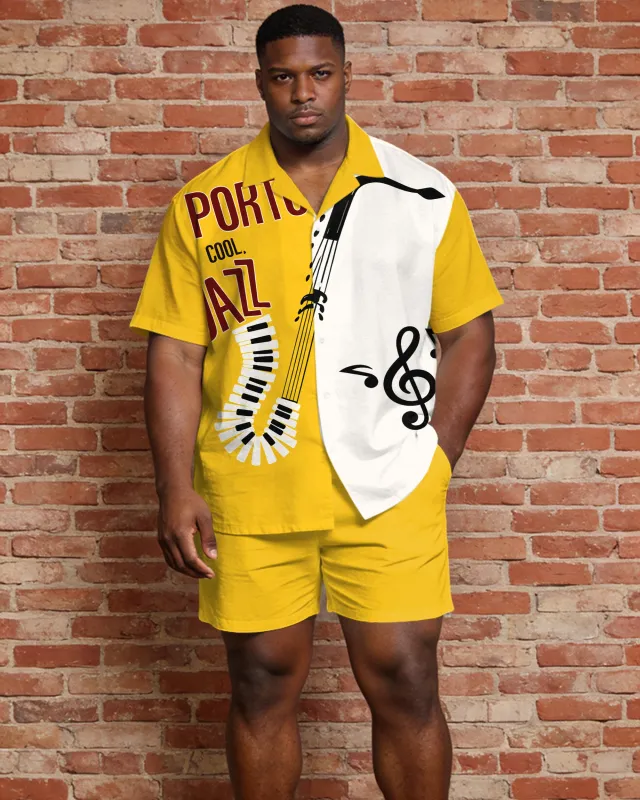 Big & Tall Men's Music Carnival Print Short Sleeve Shirt Shorts Set made by Biggmans