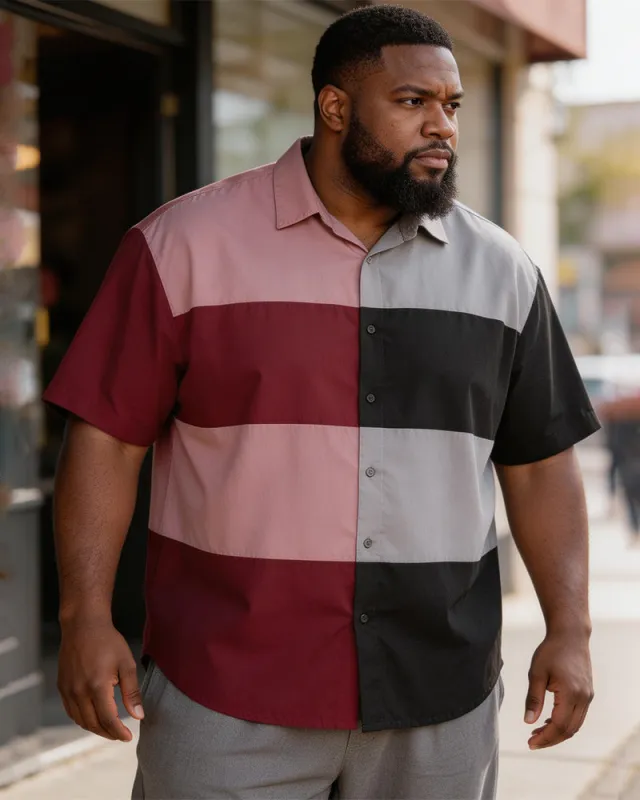 Big & Tall Men's Wine Red Gray Black Striped Printed Short Sleeve Shirt sold by Biggmans
