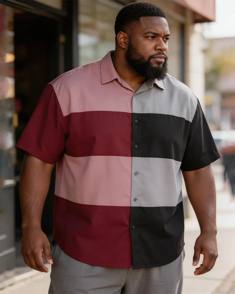 Big & Tall Men's Wine Red Gray Black Striped Printed Short Sleeve Shirt sold by Biggmans