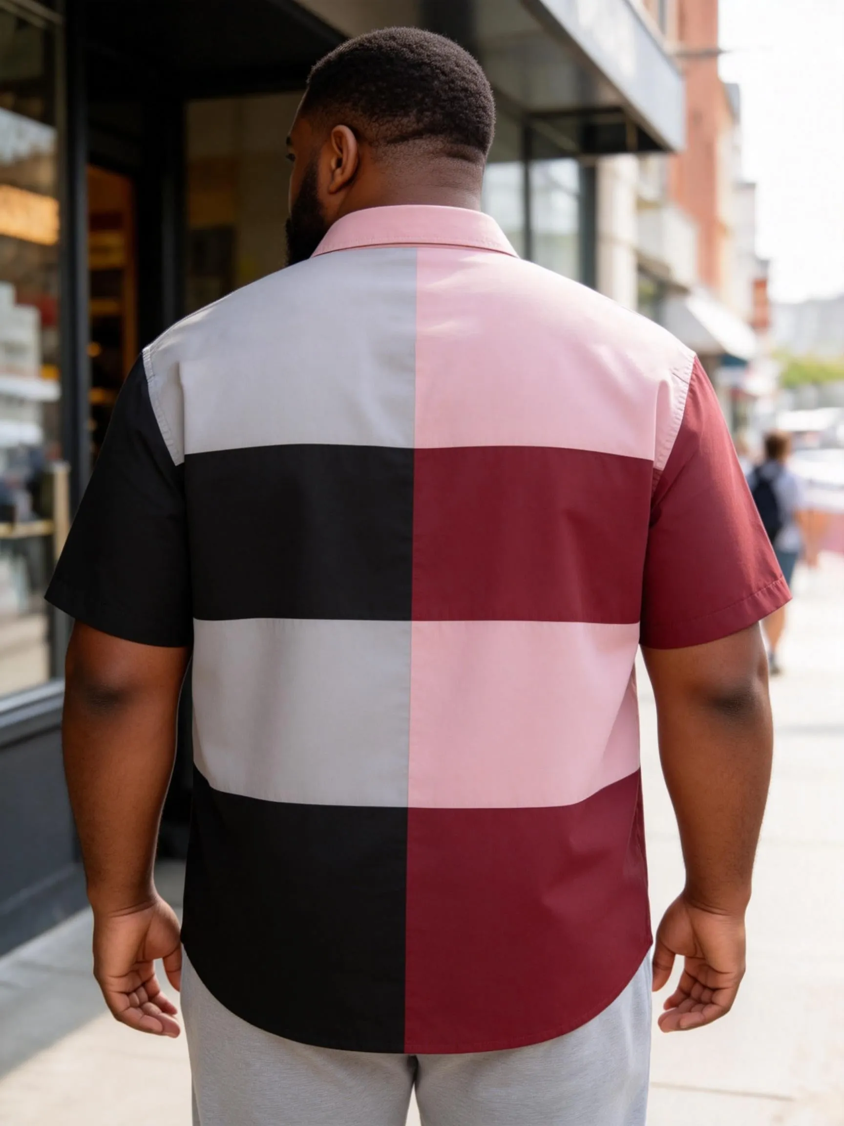 Big & Tall Men's Wine Red Gray Black Striped Printed Short Sleeve Shirt sold by Biggmans product image thumbnail 3