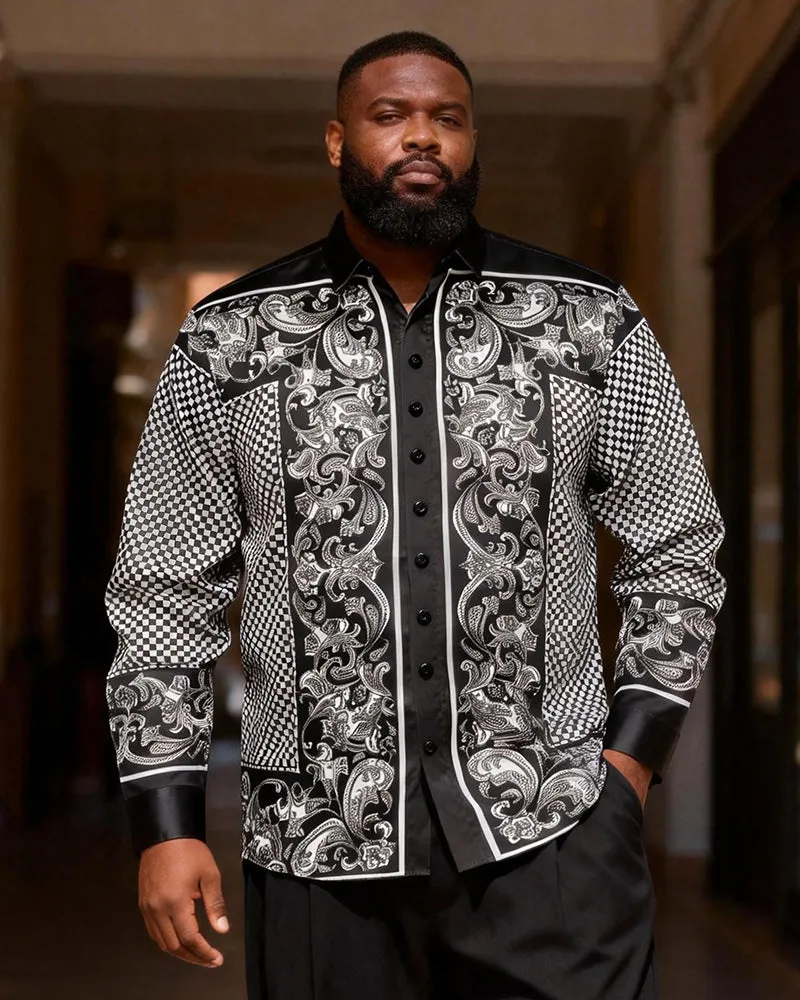 Big & Tall Men's Cashew Flower Checkerboard Printed Long Sleeve Shirt sold by Biggmans