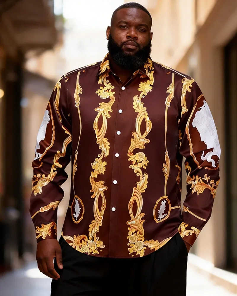 Big & Tall Men's Vintage Curry Baroque Print Long Sleeve Shirt sold by Biggmans