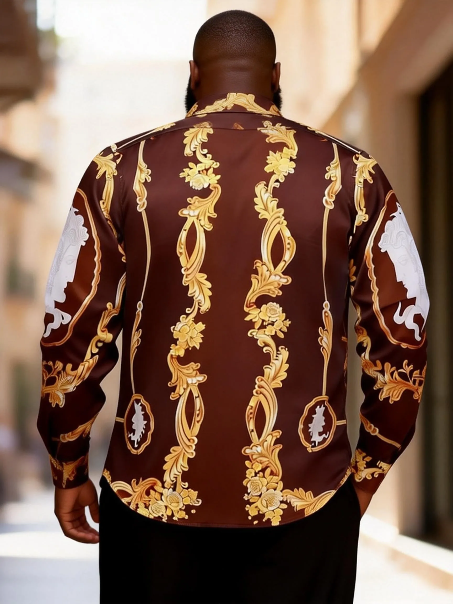 Big & Tall Men's Vintage Curry Baroque Print Long Sleeve Shirt sold by Biggmans product image thumbnail 2