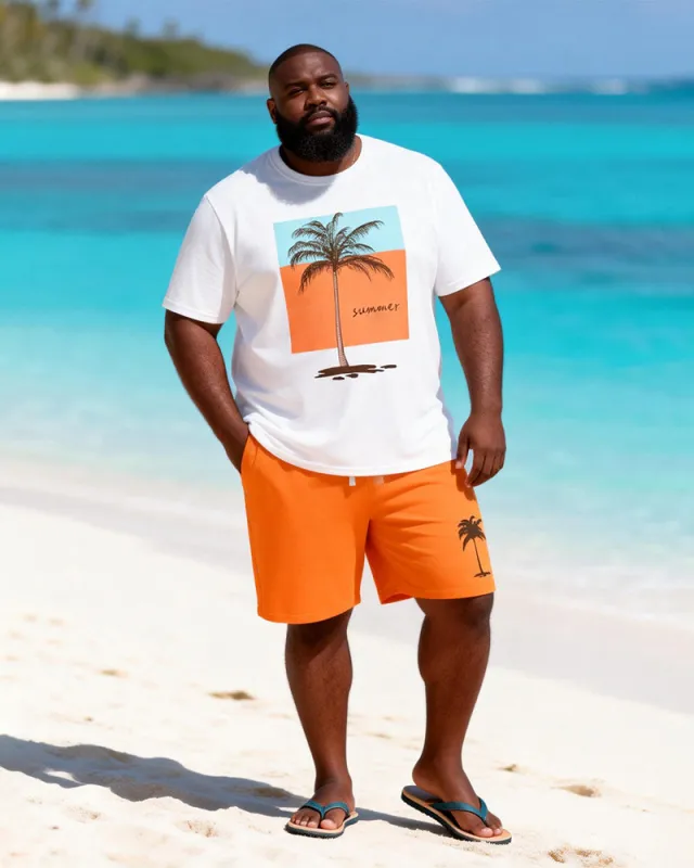 Big & Tall Men's Summer Coconut Shadow Print Round Neck Short Sleeve T-Shirt Shorts Set made by Biggmans