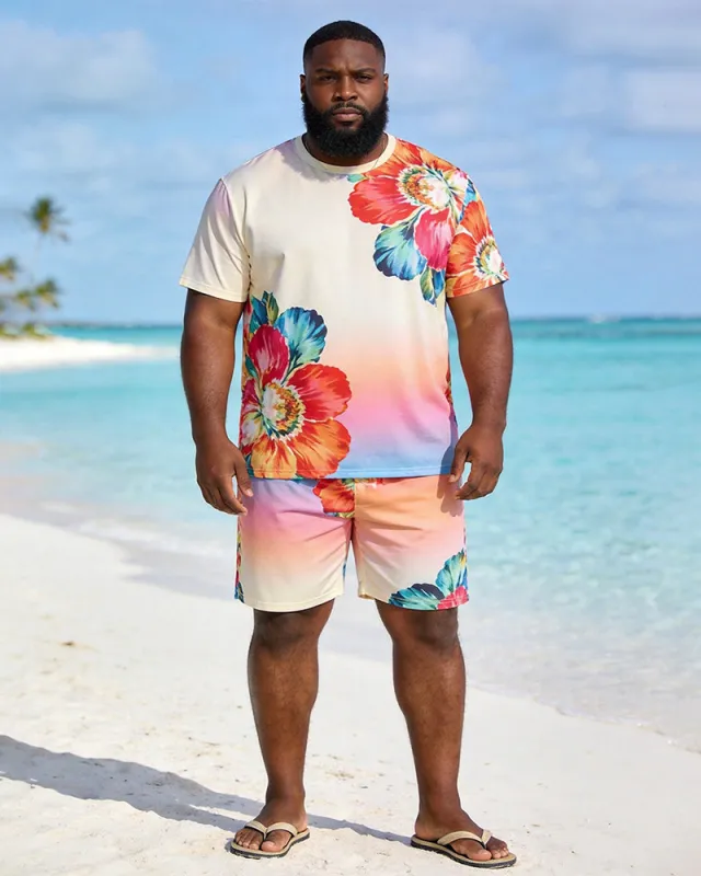 Big & Tall Men's Gradient Floral Print Crew Neck Short Sleeve T-shirt Shorts Set made by Biggmans