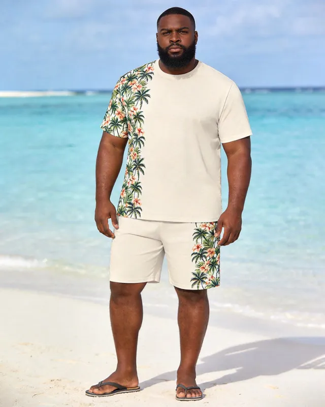 Big & Tall Men's Coconut Blossoms Side Print Round Neck Short Sleeve T-Shirt Shorts Set made by Biggmans