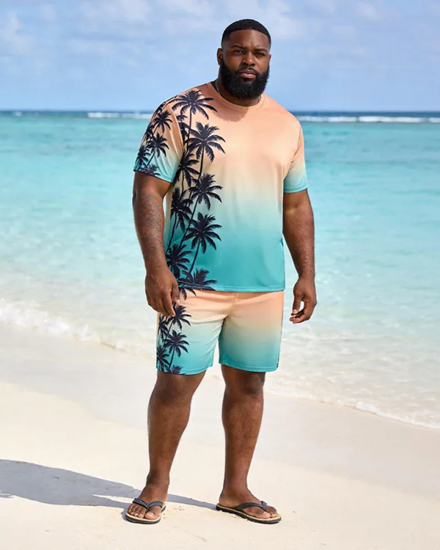 Big & Tall Men's Coconut Grove Gradient Print Round Neck Short Sleeve T-Shirt Shorts Set made by Biggmans