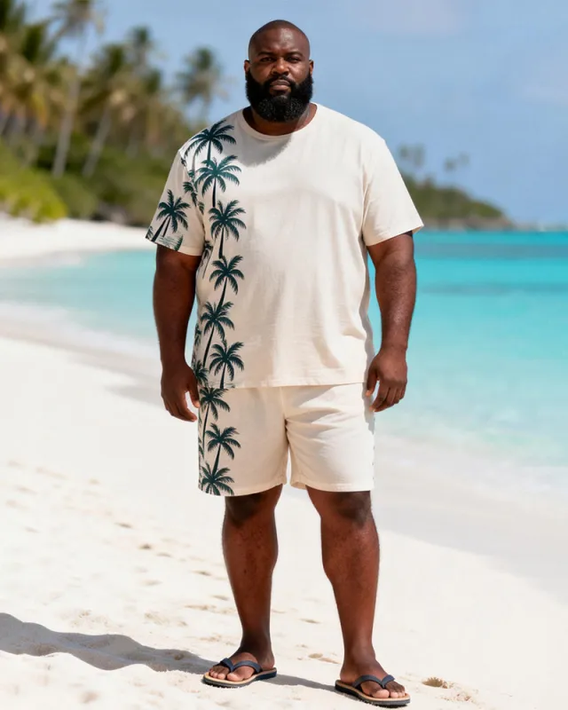 Big & Tall Men's Coconut Tree Side Print Crewneck Short Sleeve T-Shirt Shorts Set made by Biggmans
