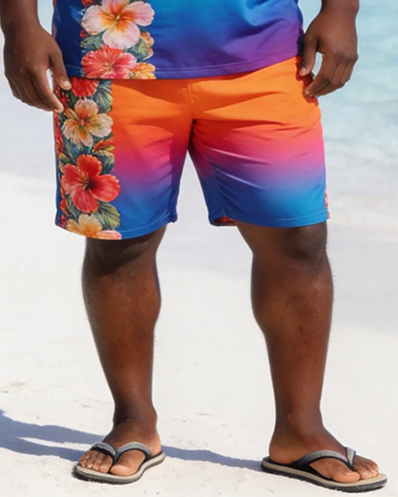 Big & Tall Men's Rainbow Floral Print Round Neck Short Sleeve T-Shirt Shorts Set sold by Biggmans product image thumbnail 3