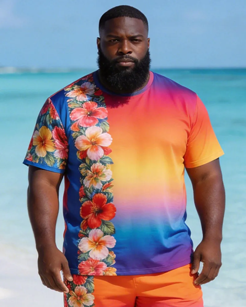 Big & Tall Men's Rainbow Floral Print Round Neck Short Sleeve T-Shirt Shorts Set sold by Biggmans product image thumbnail 2