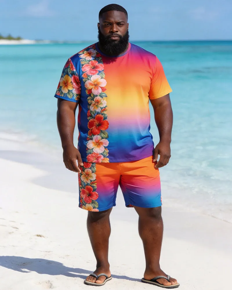 Big & Tall Men's Rainbow Floral Print Round Neck Short Sleeve T-Shirt Shorts Set sold by Biggmans