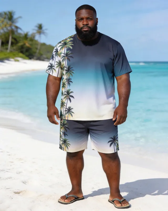 Big & Tall Men's Blue And White Coconut Grove Gradient Print Crewneck Short Sleeve T-Shirt Shorts Set made by Biggmans