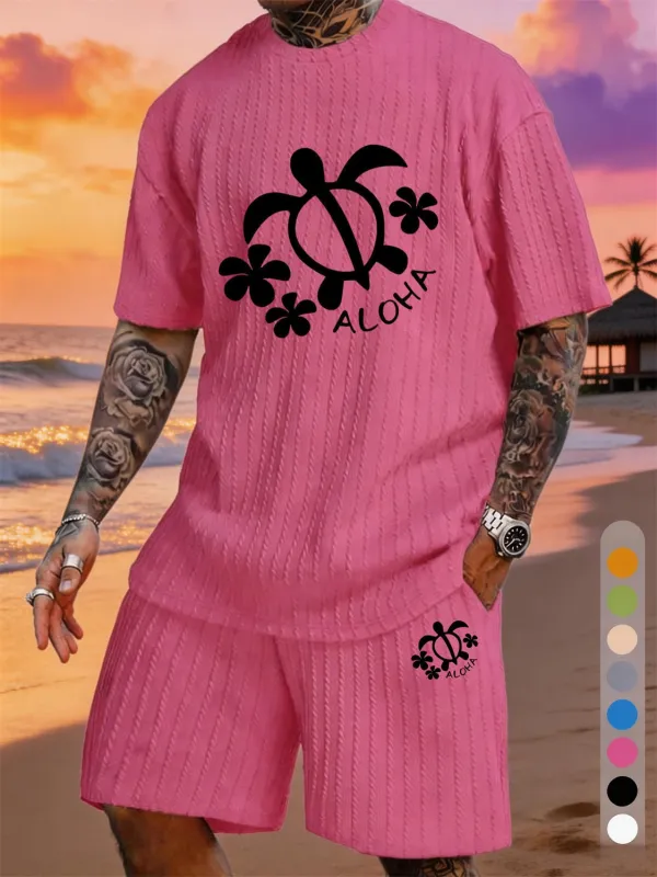 ALOHA Turtle Floral Print Texture Large Size Vacation Set made by Biggmans