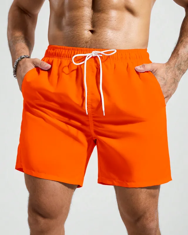 Men's Big & Tall Orange Solid Swim Trunks made by Biggmans
