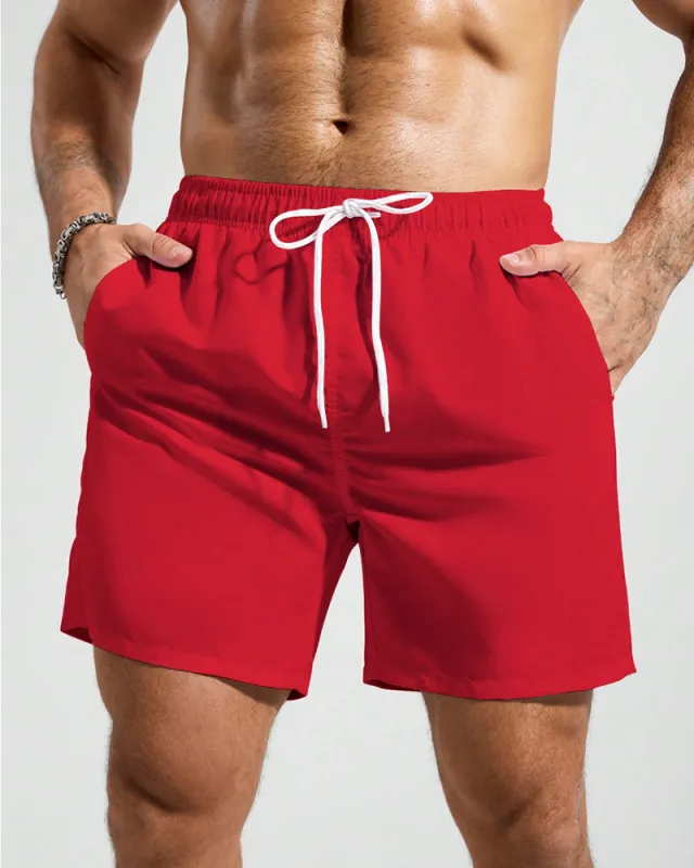 Men's Big & Tall Red Solid Swim Trunks made by Biggmans