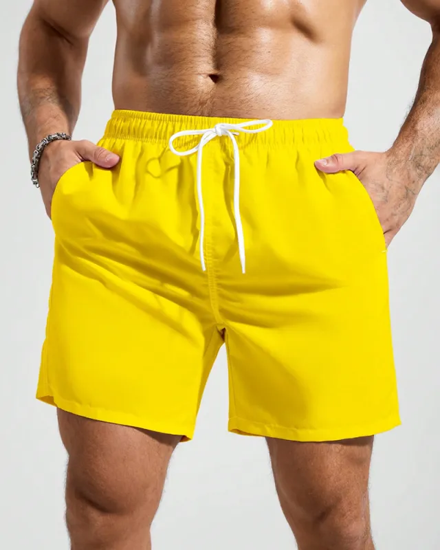 Men's Big & Tall Yellow Solid Swim Trunks made by Biggmans