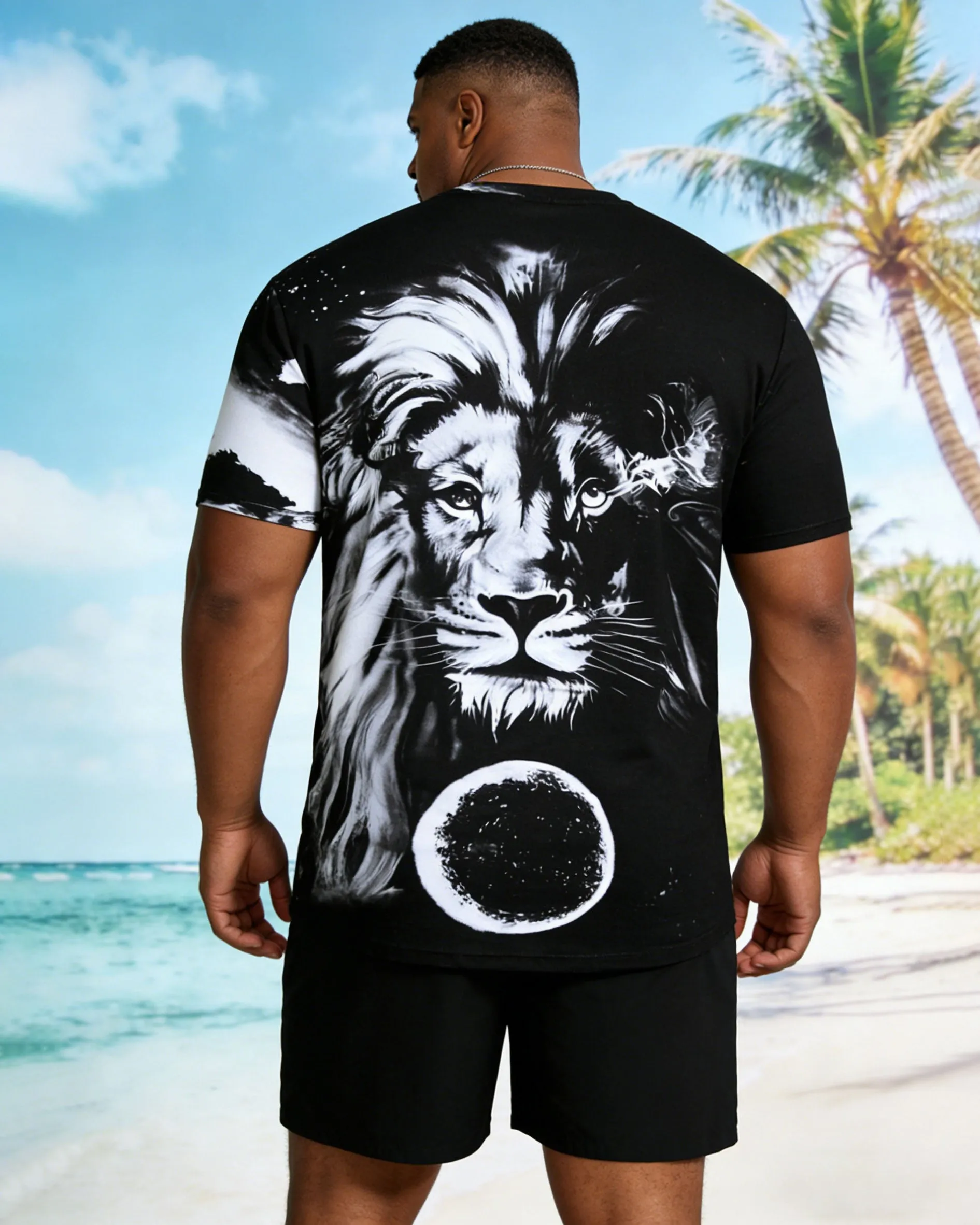 Big & Tall Men's Lion King Pattern Positioning Print Black Short Sleeve T-Shirt Shorts Set sold by Biggmans product image thumbnail 4