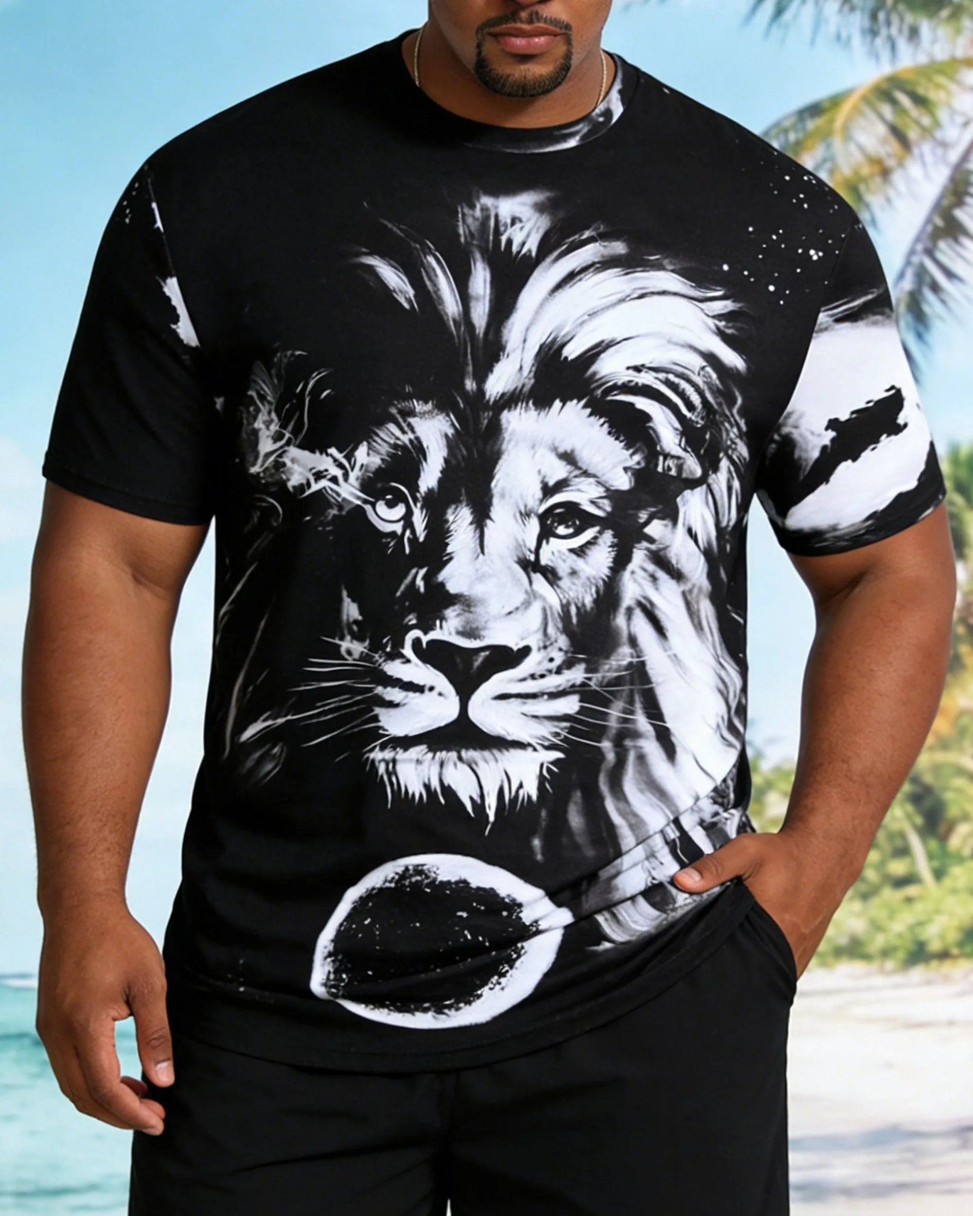 Big & Tall Men's Lion King Pattern Positioning Print Black Short Sleeve T-Shirt Shorts Set sold by Biggmans product image thumbnail 2