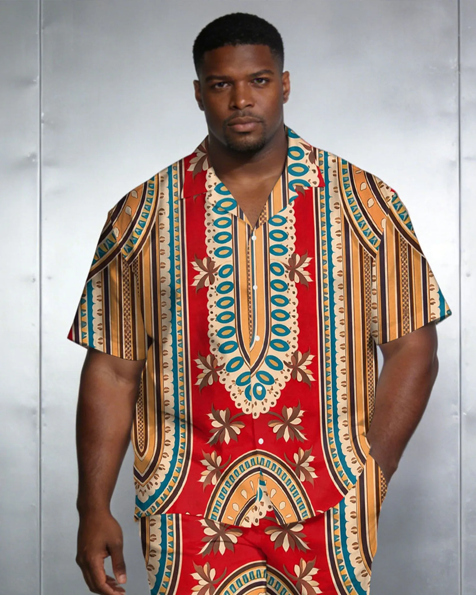 Men's Large Size Red Retro Short Sleeve Shirt Shorts Set sold by Biggmans product image thumbnail 2