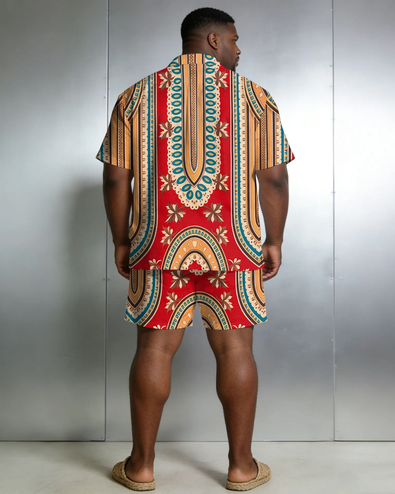 Men's Large Size Red Retro Short Sleeve Shirt Shorts Set sold by Biggmans product image thumbnail 4