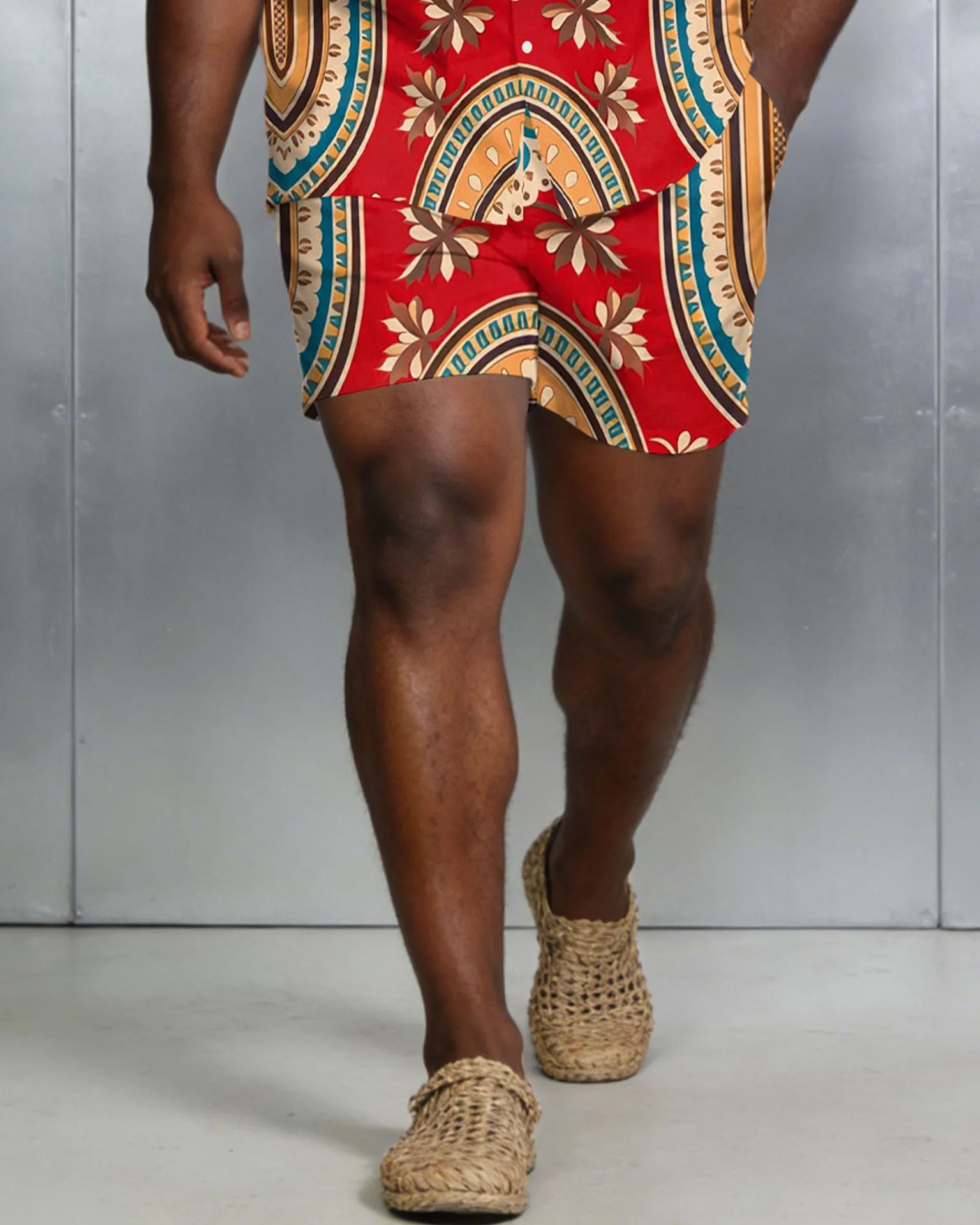 Men's Large Size Red Retro Short Sleeve Shirt Shorts Set sold by Biggmans product image thumbnail 3