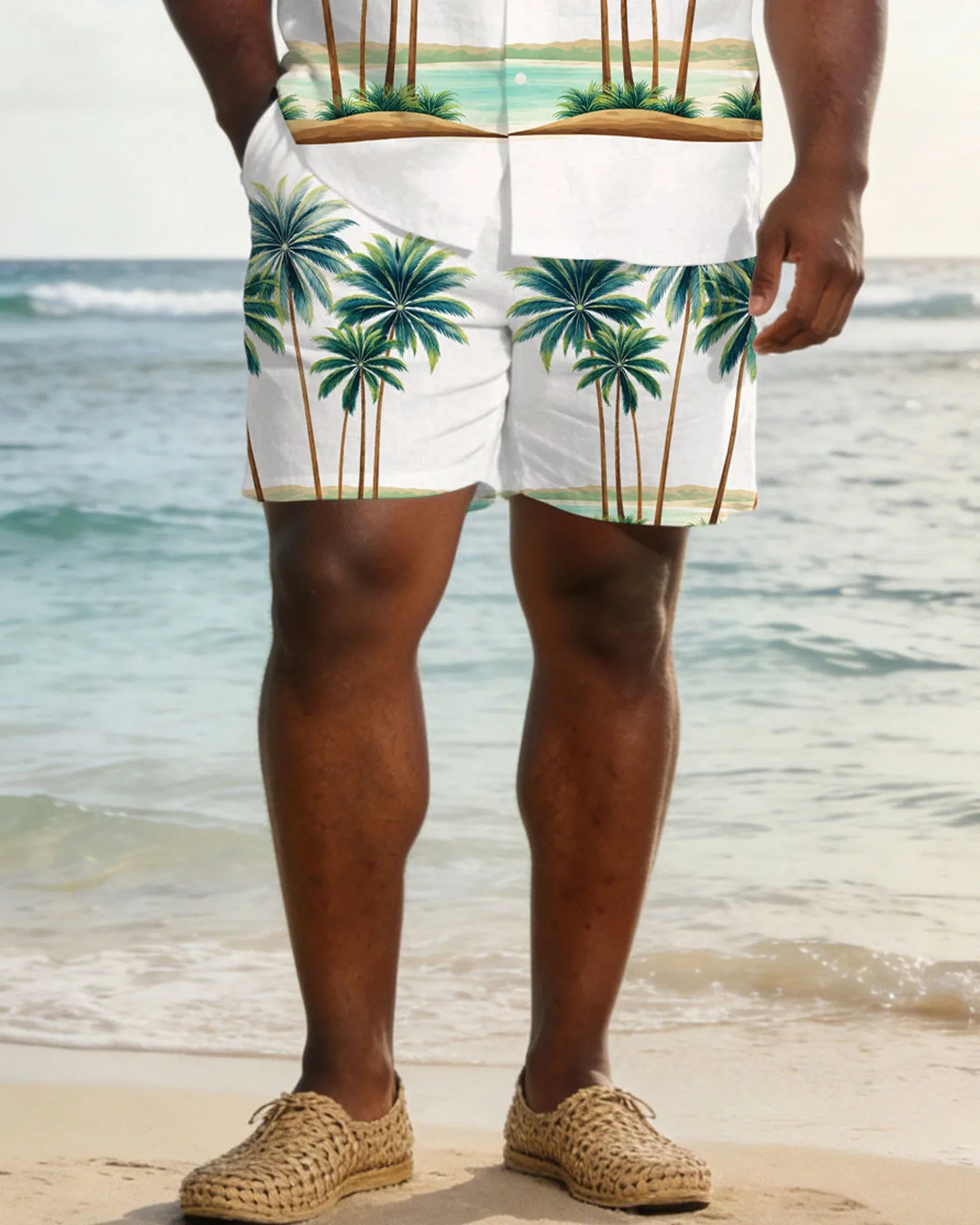 Men's Plus Size White Hawaiian Coconut Tree Positioning Print Short Sleeve Shorts Set sold by Biggmans product image thumbnail 3