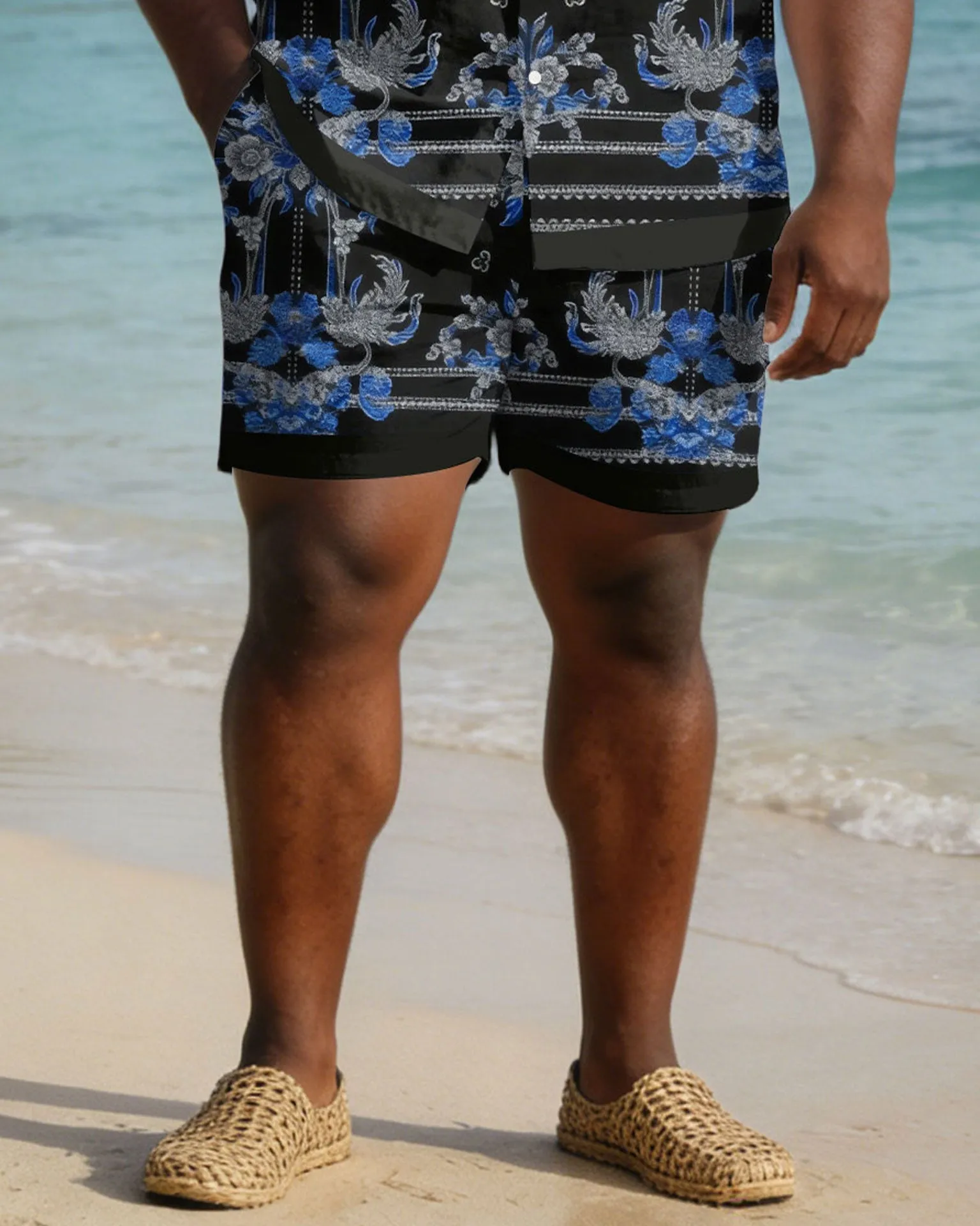 Men's Plus Size Black Pellis Pattern Print Short Sleeve Shirt Shorts Set sold by Biggmans product image thumbnail 3