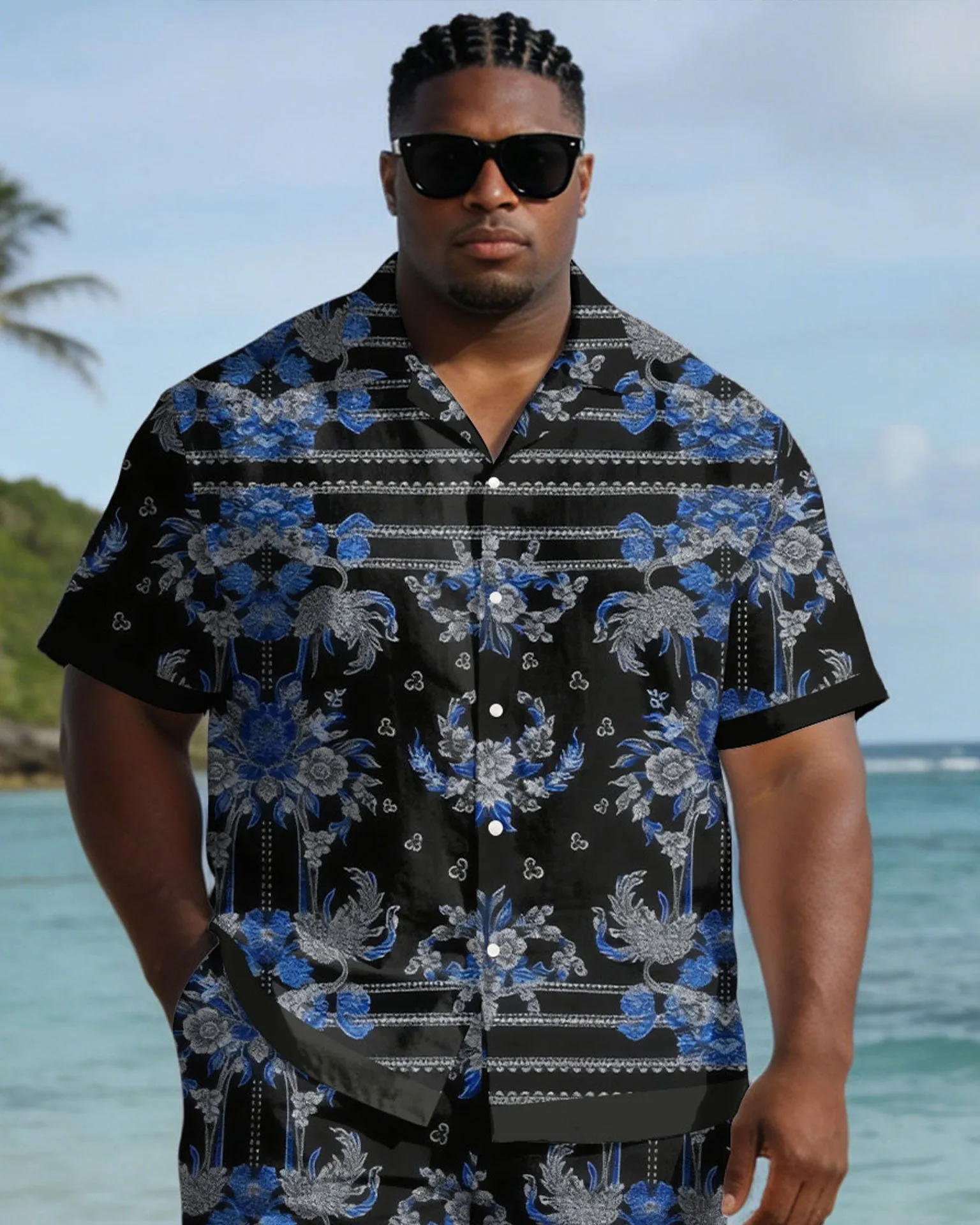 Men's Plus Size Black Pellis Pattern Print Short Sleeve Shirt Shorts Set sold by Biggmans product image thumbnail 2