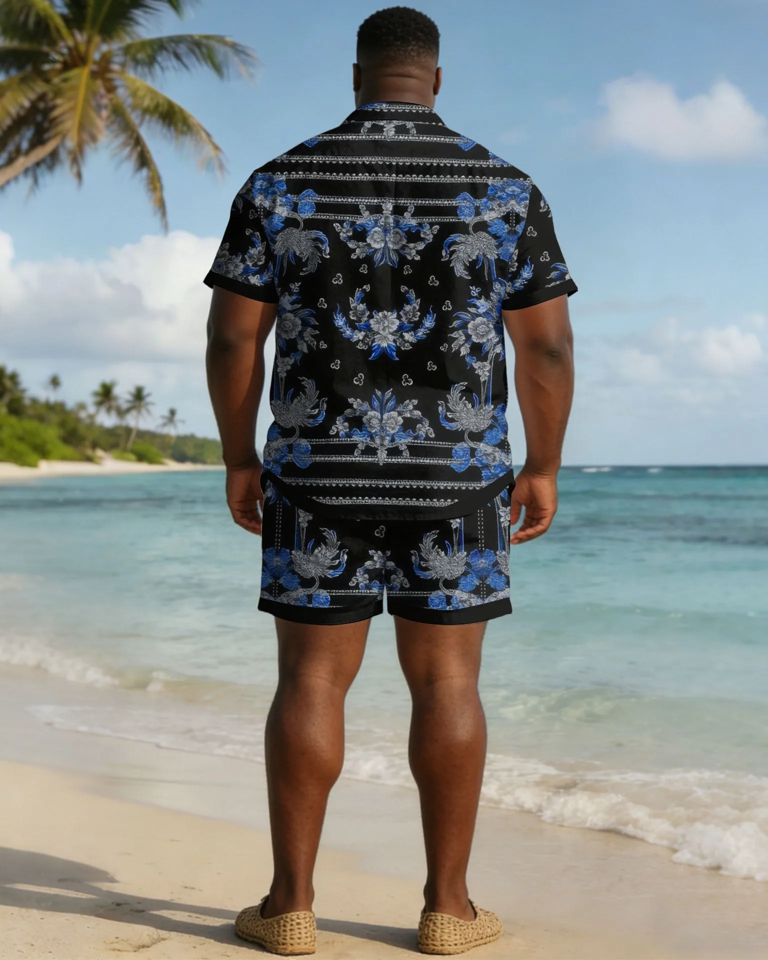 Men's Plus Size Black Pellis Pattern Print Short Sleeve Shirt Shorts Set sold by Biggmans product image thumbnail 4