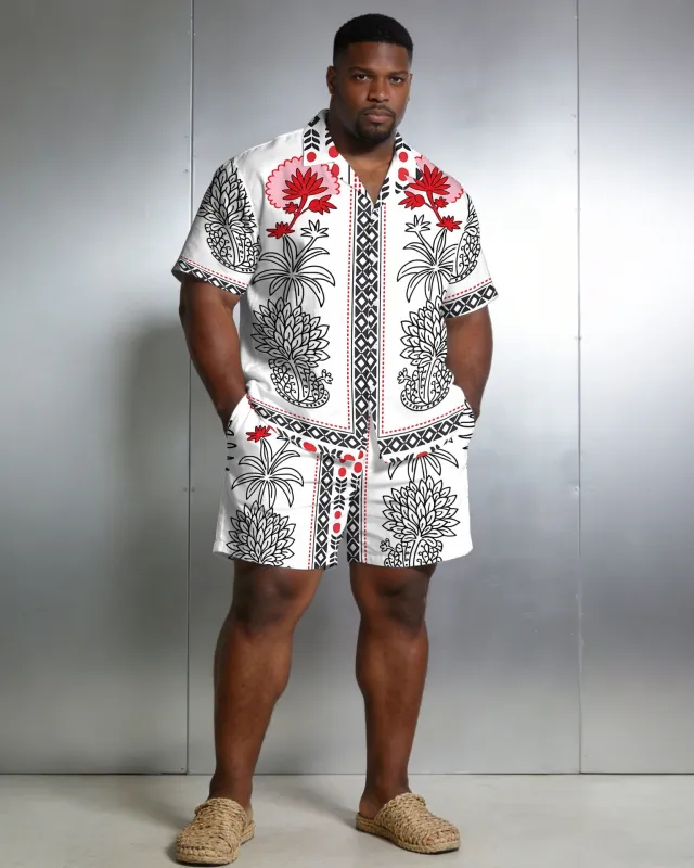 Men's Large Size Symmetrical Print Short Sleeve Shirt And Shorts Set made by Biggmans