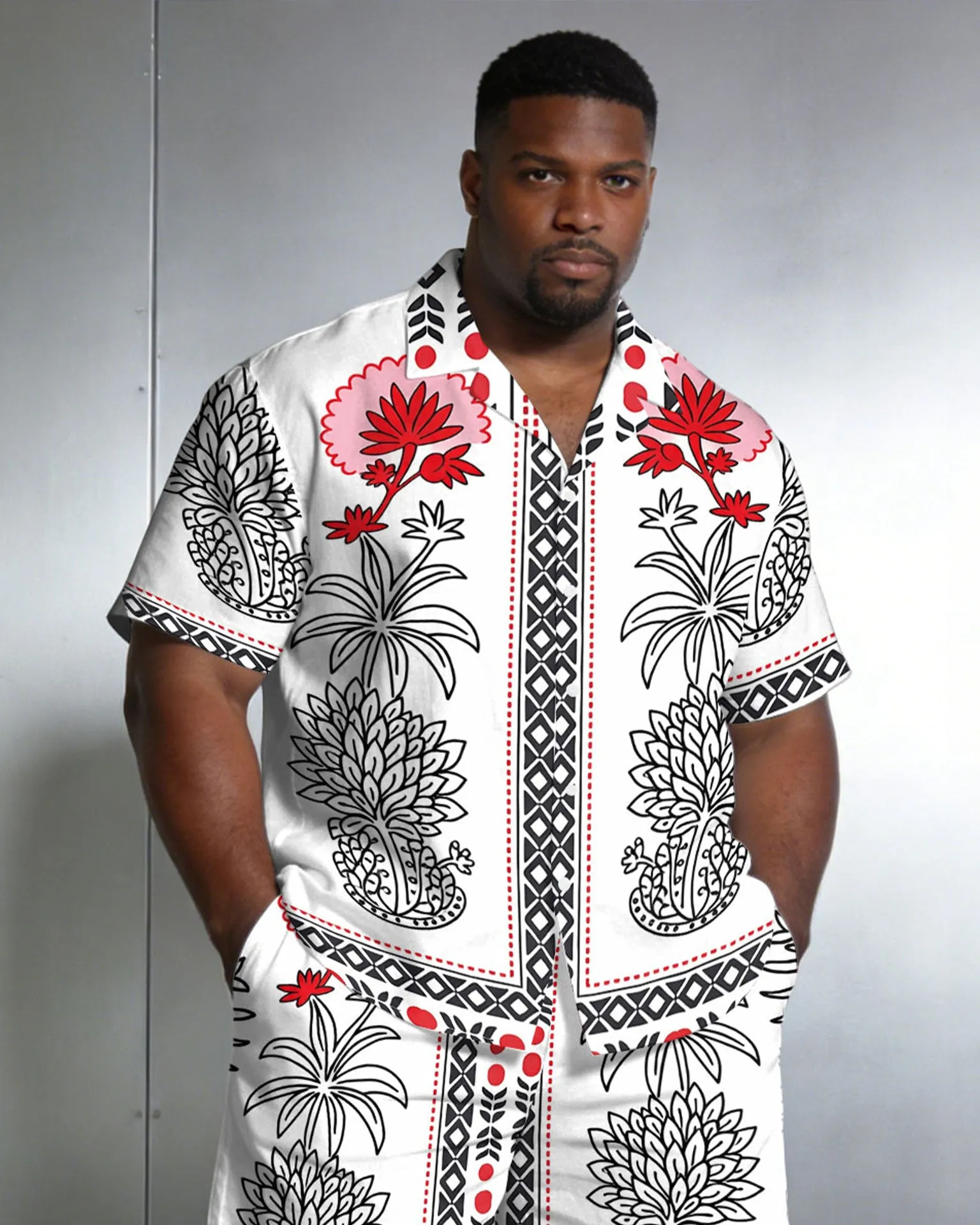 Men's Large Size Symmetrical Print Short Sleeve Shirt And Shorts Set sold by Biggmans product image thumbnail 2