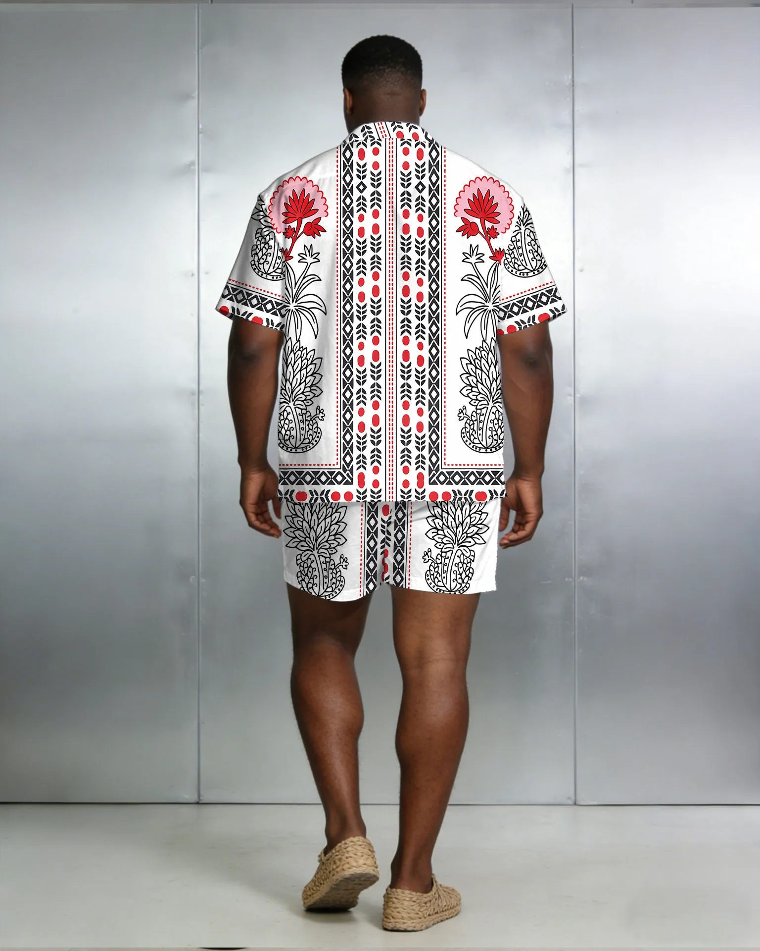 Men's Large Size Symmetrical Print Short Sleeve Shirt And Shorts Set sold by Biggmans product image thumbnail 4