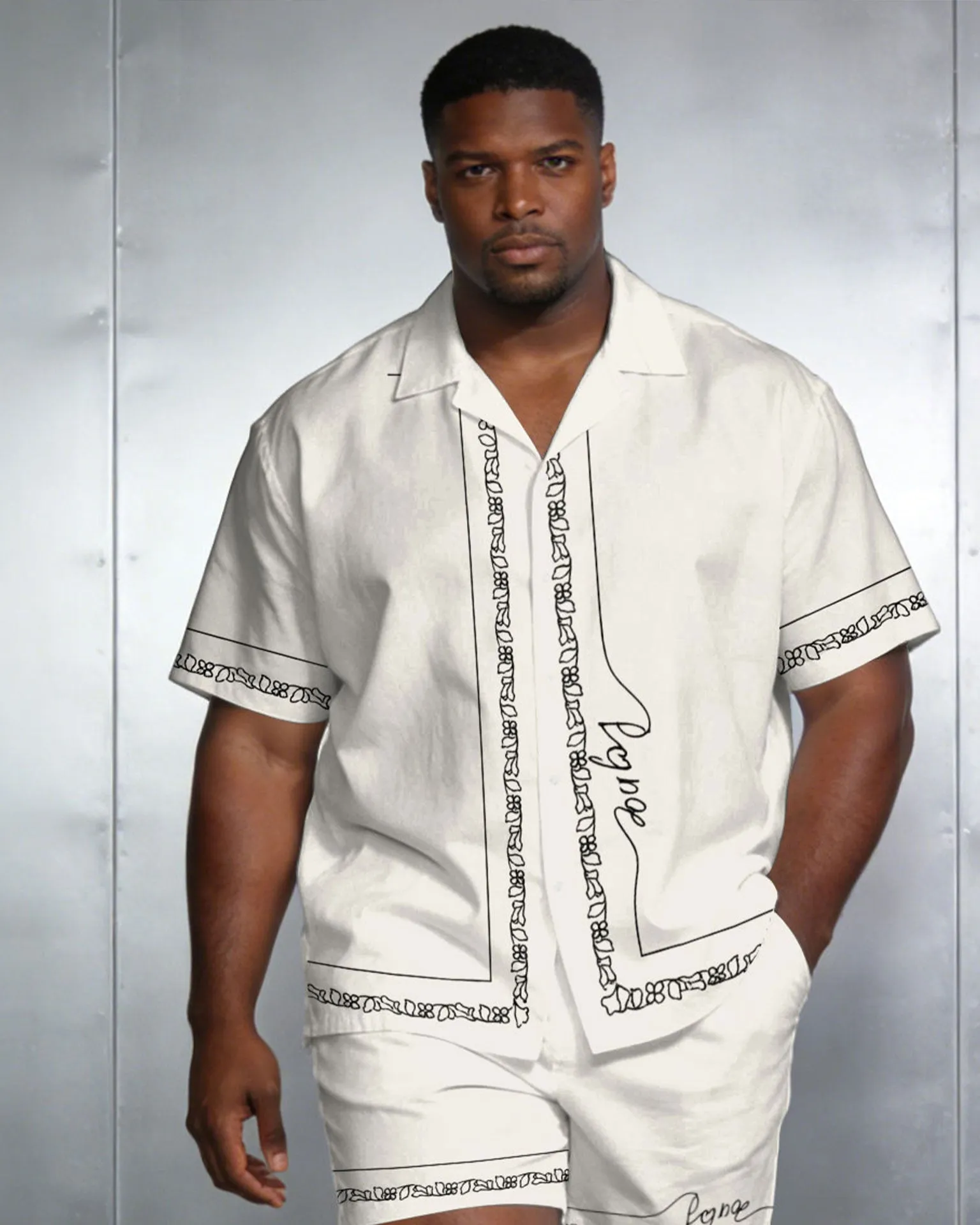 Men's Large Size White Simple Short-Sleeved Shirt And Shorts Set sold by Biggmans product image thumbnail 2