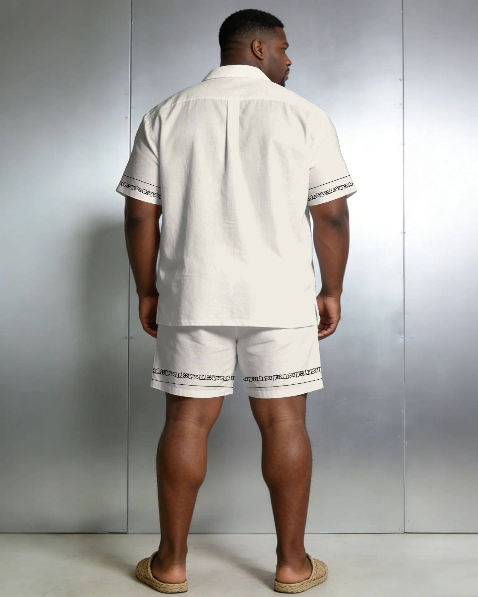 Men's Large Size White Simple Short-Sleeved Shirt And Shorts Set sold by Biggmans product image thumbnail 4