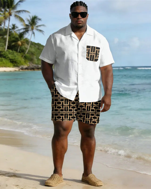 Men's Plus Size Chest Pocket Short Sleeve Shirt Shorts Set made by Biggmans