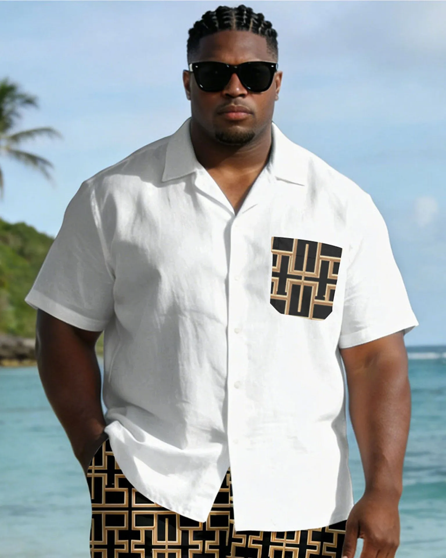 Men's Plus Size Chest Pocket Short Sleeve Shirt Shorts Set sold by Biggmans product image thumbnail 2