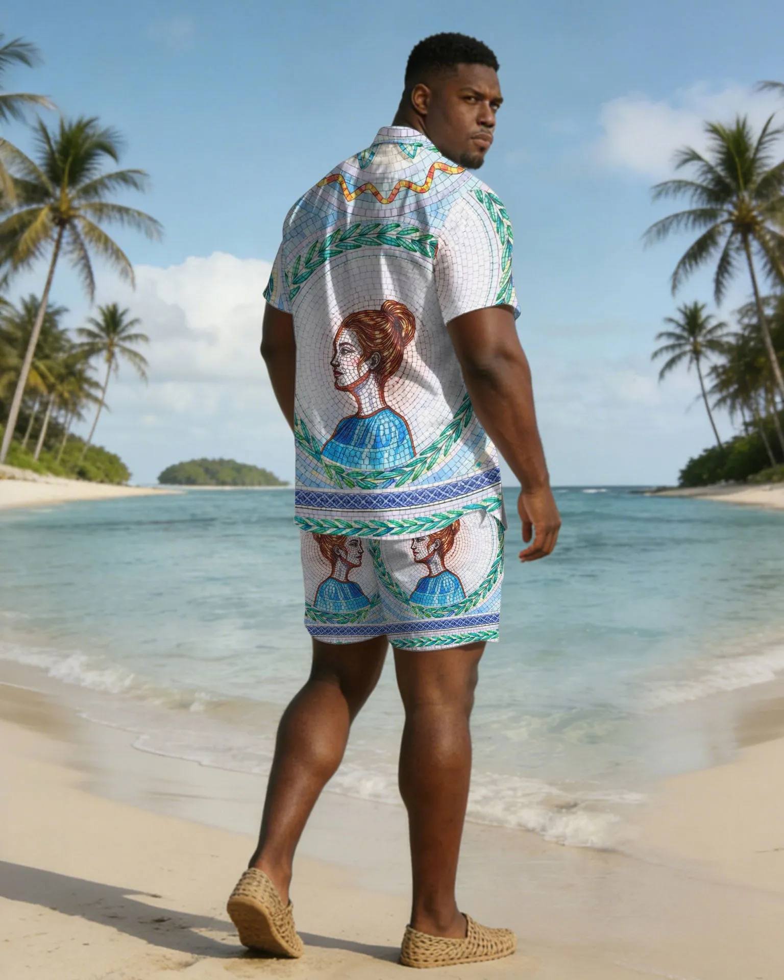 Large Size Men's Hawaiian Court Style Printed Short Sleeve Shirt Shorts Set sold by Biggmans product image thumbnail 4
