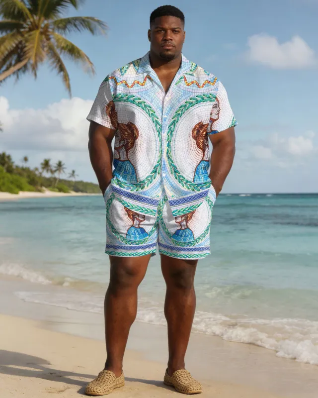 Large Size Men's Hawaiian Court Style Printed Short Sleeve Shirt Shorts Set made by Biggmans