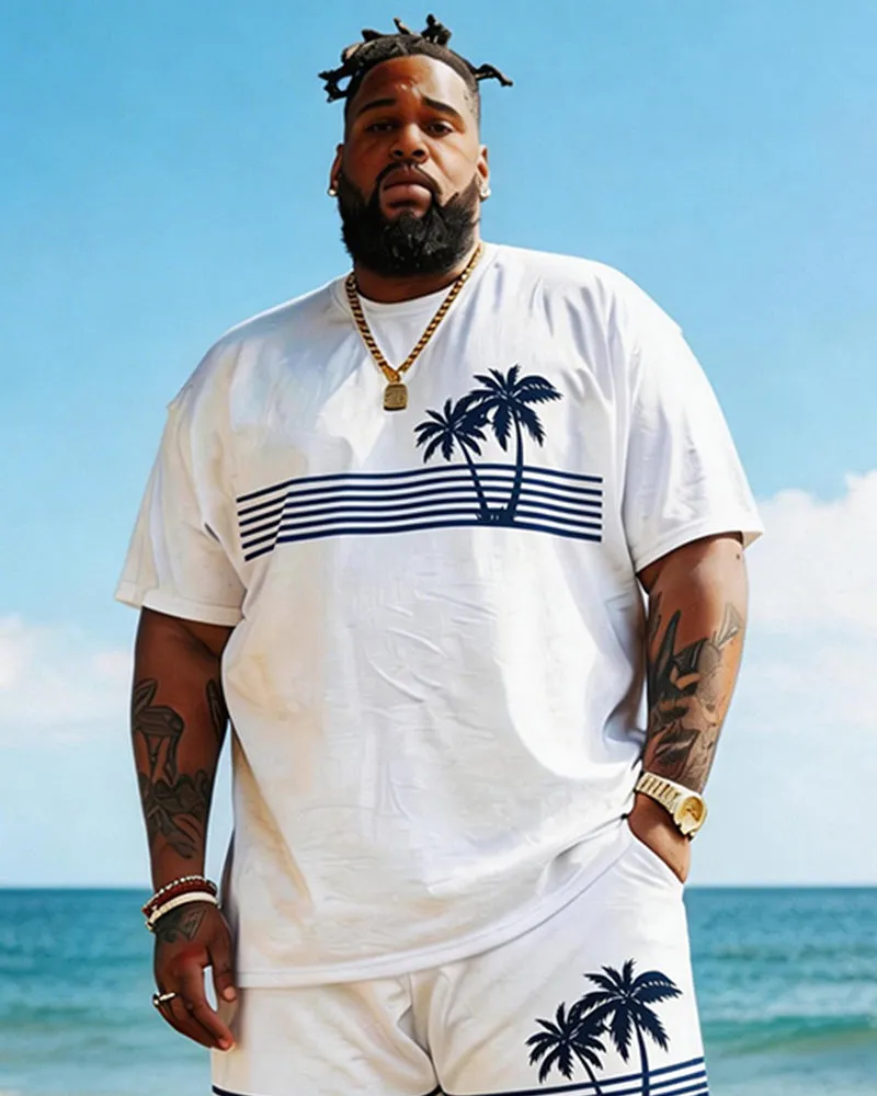 Big & Tall Men's Simple Coconut Stripe Print Round Neck Short Sleeve T-Shirt Shorts Set sold by Biggmans product image thumbnail 2