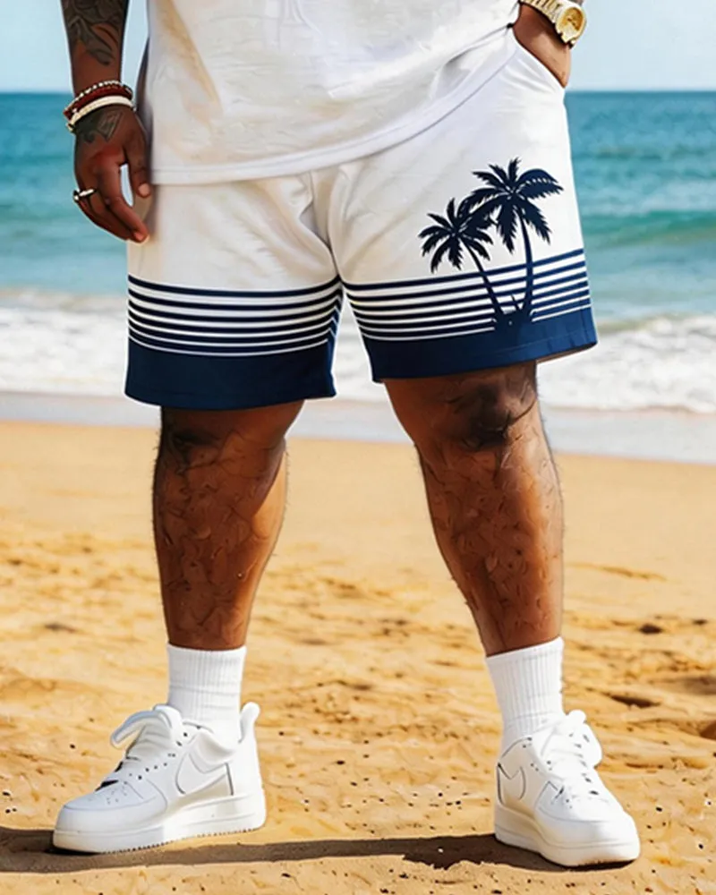 Big & Tall Men's Simple Coconut Stripe Print Round Neck Short Sleeve T-Shirt Shorts Set sold by Biggmans product image thumbnail 3
